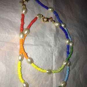 Multicoloured Seed Bead With Pearl Anklets