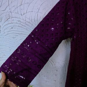 💜 Embroidered Burgundy Kurta