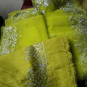 Beautiful Lime Color Saree With Not Used