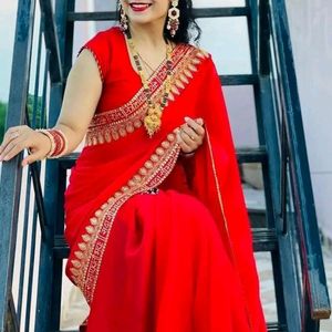 Designer Red Saree