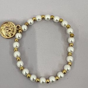 3 Beaded Pearl Bracelets With Charms