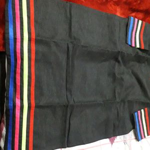 Black A-line kurta With Multicolour Border.
