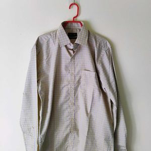 Beige White Checked Chequered Formal Shirt