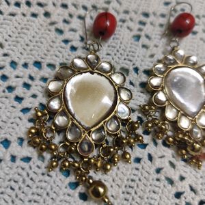 Vintage Brass Beaded Polki Earrings