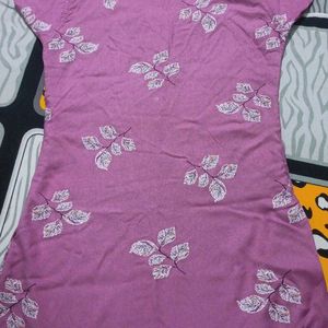 Pink Leaf Print Kurti