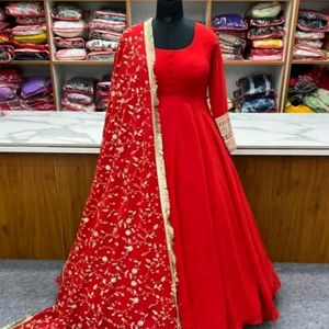 New Beautiful Ethnic Gown With Pant & Dupatta Set