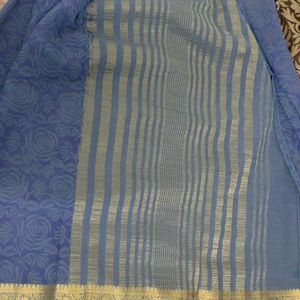 Blue Colour With Gold Border Georgette Saree