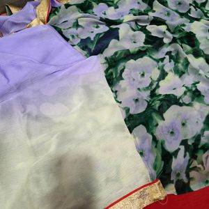 Saree With Dual Colour And Floral Print Pallu