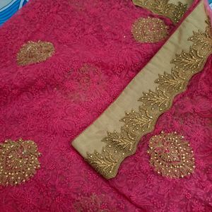 Stunning Rose Thread Work Net Saree