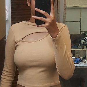 Beige Cutout Top For Womens