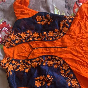 Orange Shrug Fit Dress With Dark Blue