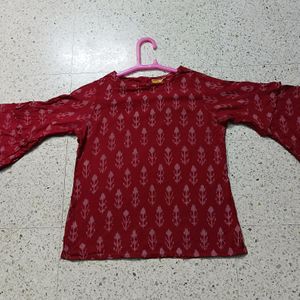 Floral Print Red Short Kurta