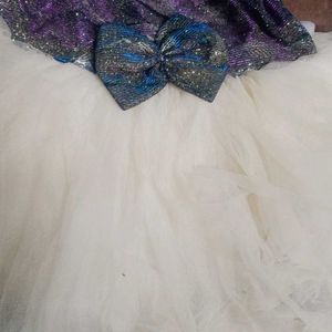 Glitery Frilled NetSatin Multi Layered Frock