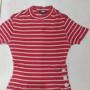 Outryt Red Striped Ribbed Top