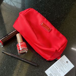 Lipstick, Kajal And Nail paint With Red Pouch