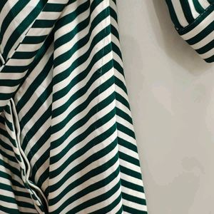 Dark Green And White Striped Dress