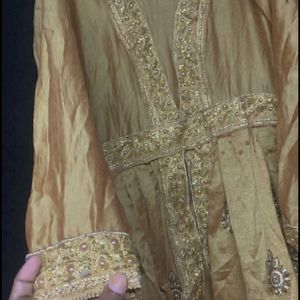 Designer Gold Gown Full Sleeves