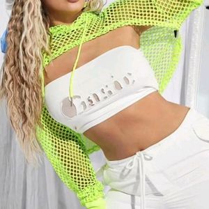 Pinterest Neon Crop Fisher Net Hoodie Top