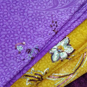 Yellow And Violet Georgette Saree