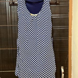 Blue Checked Knee Length Top