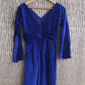 Blue Velvet Dress Bust 36 Length 35