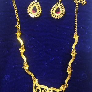 Gold Plated Red Stones Jewellery Set