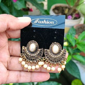 Combo Golden Plated & White Pearls Kundan Jhumki