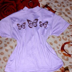 Purple Korean Top With Butterfly Print