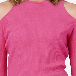 ONLY Women Pink Ribbed Crop Pullover