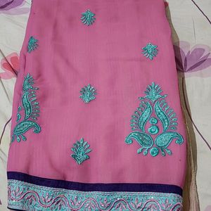 Pink And Cream Colour Saree