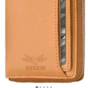 New Mens Tan Trendy Zipper Genuine Leather Wallet