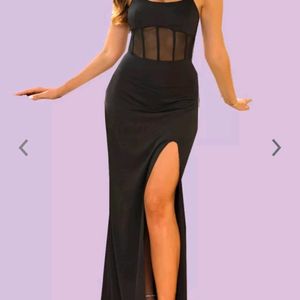 Thigh Cut Cami Black Dress