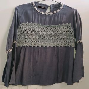 Fancy Grey  Pearl Bell Sleeve Top