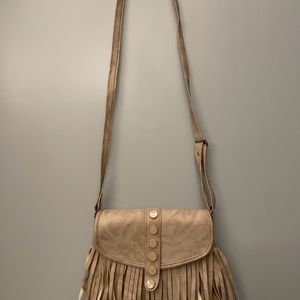 Nude/Khaki Sling Bag With Fringes