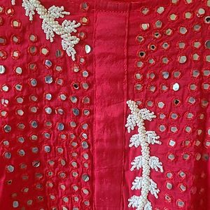 Red Handwork Silk Kurta Size 42