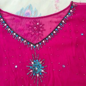 Magenta Pink Ethnic Georgette Poncho