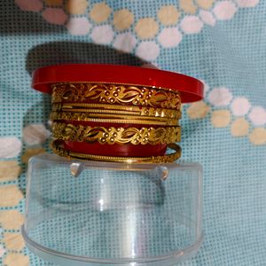 Imitation Gold Bangles And Plazo Set