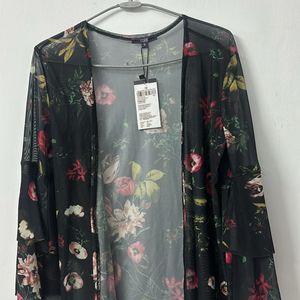 Open Shrug - Black with red Flower Prints