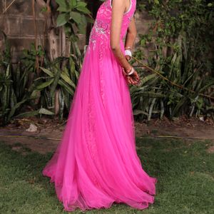 Silk And Net Pink Gown