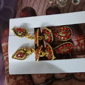 Red Jhumka Earrings 3 Layer