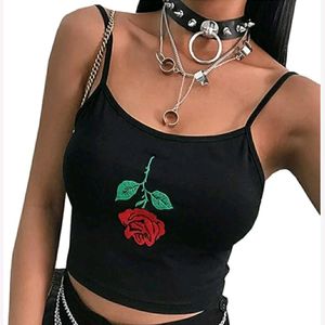 SHEIN Crop Top With Red Rose