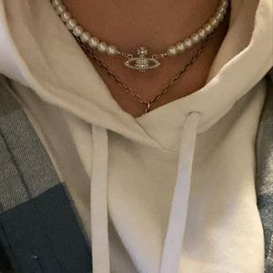 Men Vivienne Westwood Silver Pearl Choker Necklace