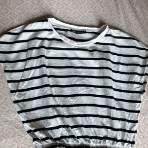 ZARA Crop Top - Black And White Stripped - New