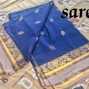 a blue pure cotton hand work saree