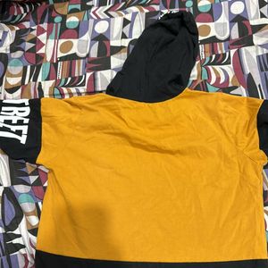 Beautiful Black And Mustard Crop Top With Cap