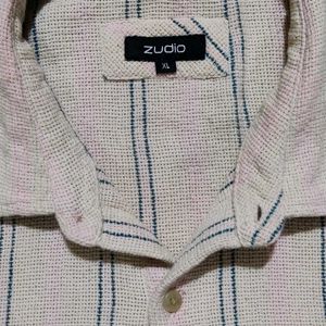 Zudio Cream Stripe Half Sleeve Shirt