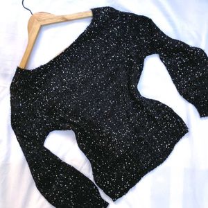 Y2k Sequence Crochet Distressed Black Pullover Top