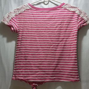 Pink Striped Short Sleeve T-Shirt