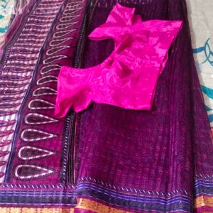 Purple Silk Saree With 36 Blouse.