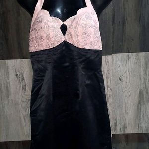 Light Pink Padded Halter Neck Black Dress